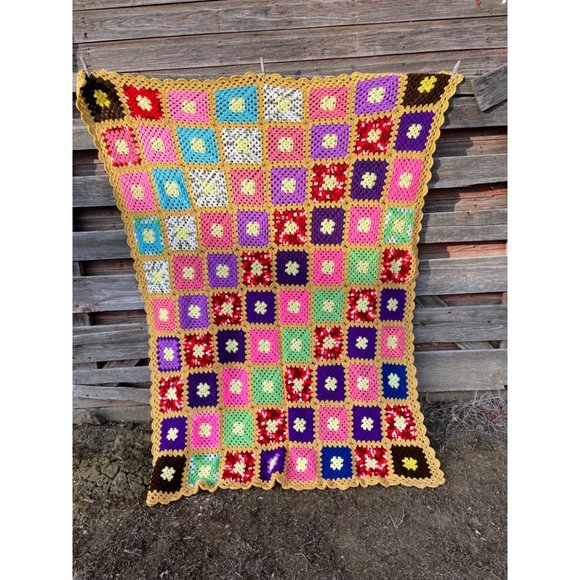 unbranded Other - Vintage Colorful Granny Square Crochet Afghan 75x56"